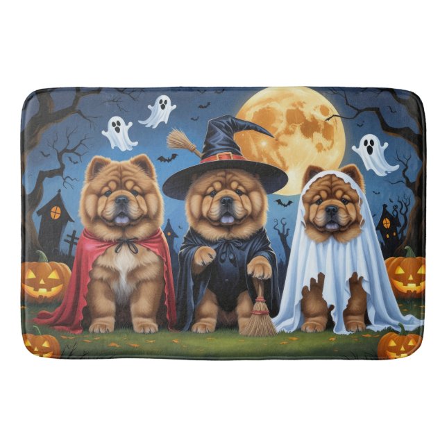 Chow Chow Dog Pumpkin Halloween Funny  Bath Mat (Front)