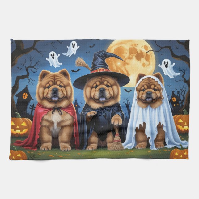 Chow Chow Dog Pumpkin Halloween Funny  Tea Towel (Horizontal)