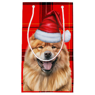 Chow Chow Dog Red Holiday Plaid Christmas Small Gift Bag