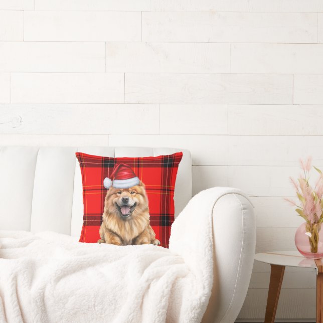 Chow Chow Dog Santa Plaid Christmas Holiday Cushion (Couch)