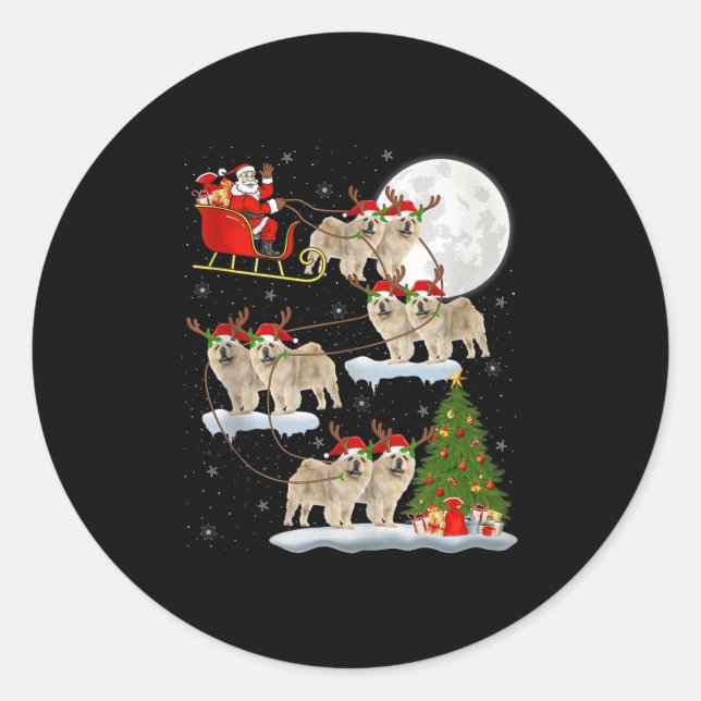 Chow Chow Dog Santa Sleigh Flying Funny Magical Ch Classic Round Sticker (Front)