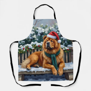 Chow Chow Dog Serene Winter Garden Christmas Art Apron