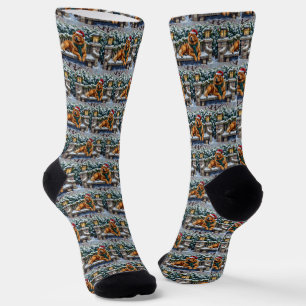 Chow Chow Dog Serene Winter Garden Christmas Art Socks