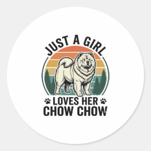 Chow Chow Dog Shirt Vintage Girl Dog Lover Art_1 Classic Round Sticker