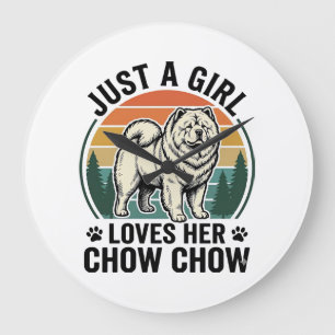 Chow Chow Dog Shirt Vintage Girl Dog Lover Art_1 Large Clock