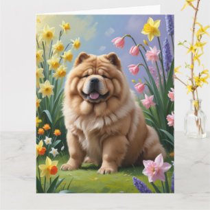 Chow Chow Dog Spring Flowers Painting  Card