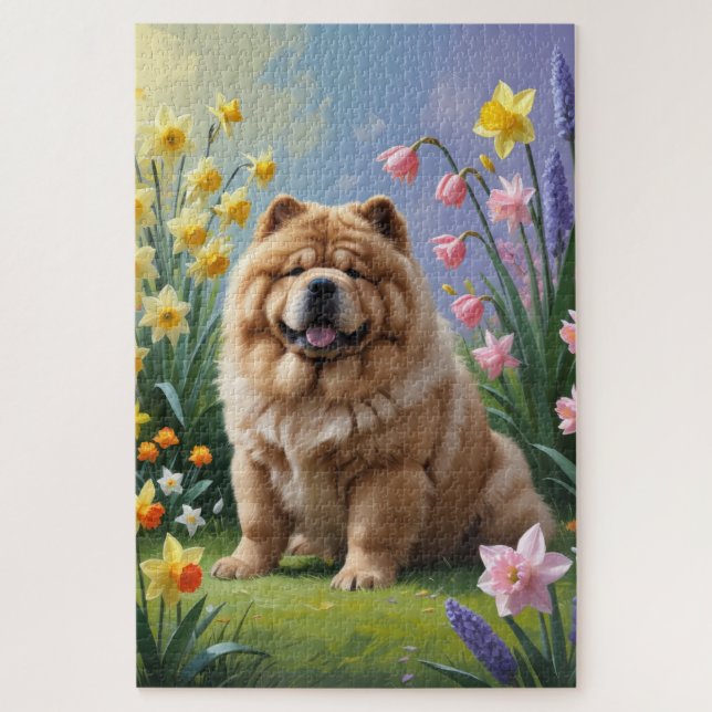 Chow Chow Dog Spring Flowers Painting  Jigsaw Puzzle (Vertical)