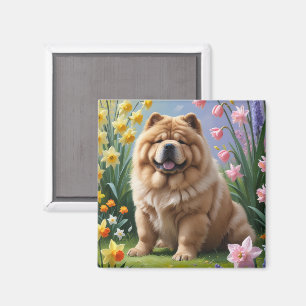 Chow Chow Dog Spring Flowers Painting  Magnet