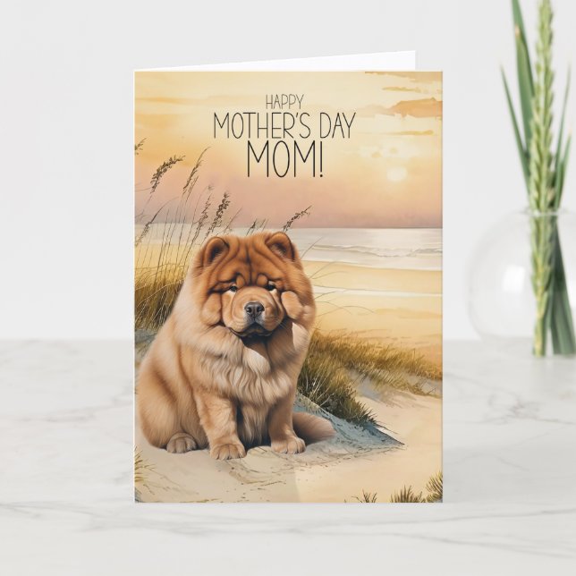 Chow Chow Dog Sunset Beach Mother's Day Holiday Card (Front)