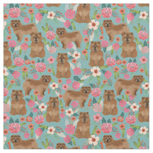 Chow Chow dog vintage florals blue Fabric