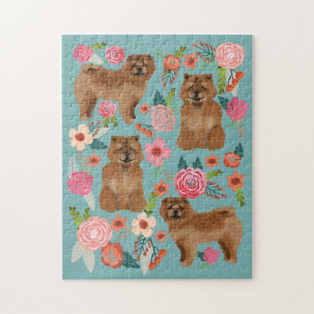 Chow Chow Dog Vintage Florals Jigsaw Puzzle (Vertical)
