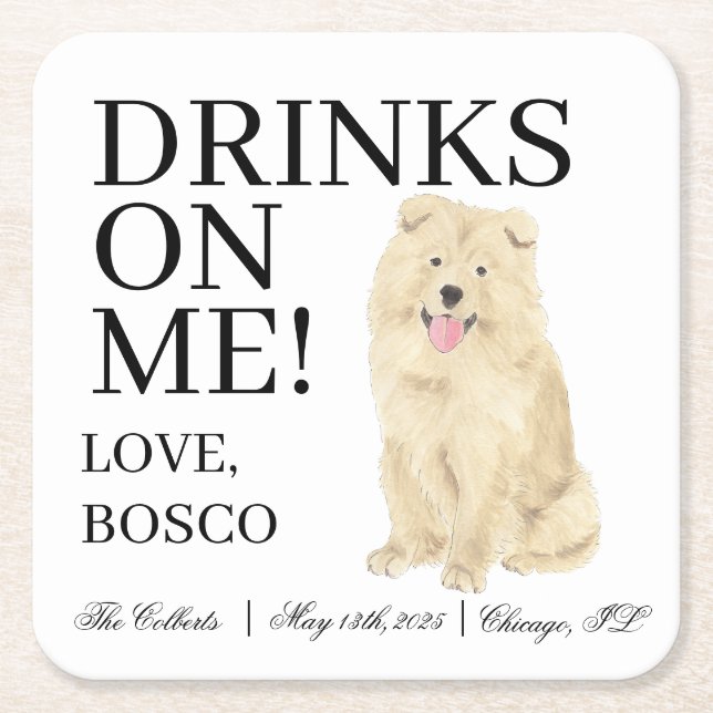 Chow Chow Dog Wedding Square Paper Coaster (Front)