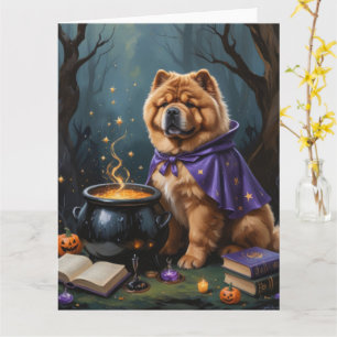 Chow Chow Dog Whimsical Halloween Painting Card