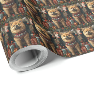 Chow Chow Dog With Christmas Gifts Fireplace Wrapping Paper