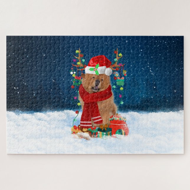 Chow Chow dog with Christmas gifts Jigsaw Puzzle (Horizontal)
