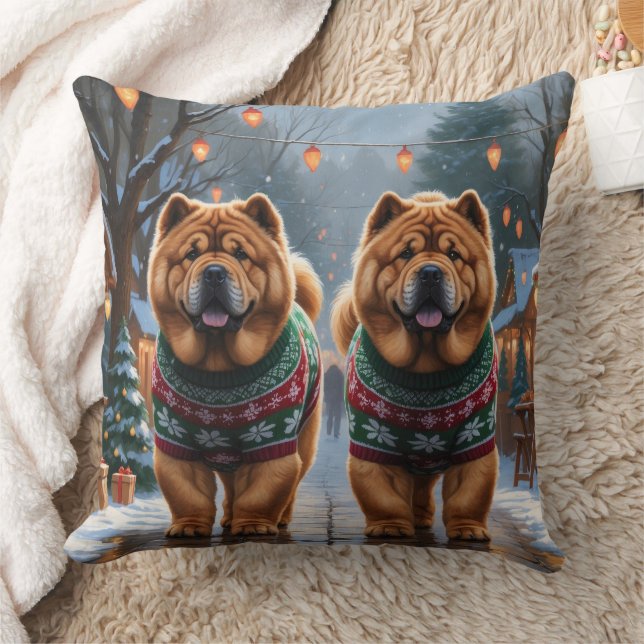 Chow Chow Dogs Christmas Snow Holiday  Cushion (Blanket)