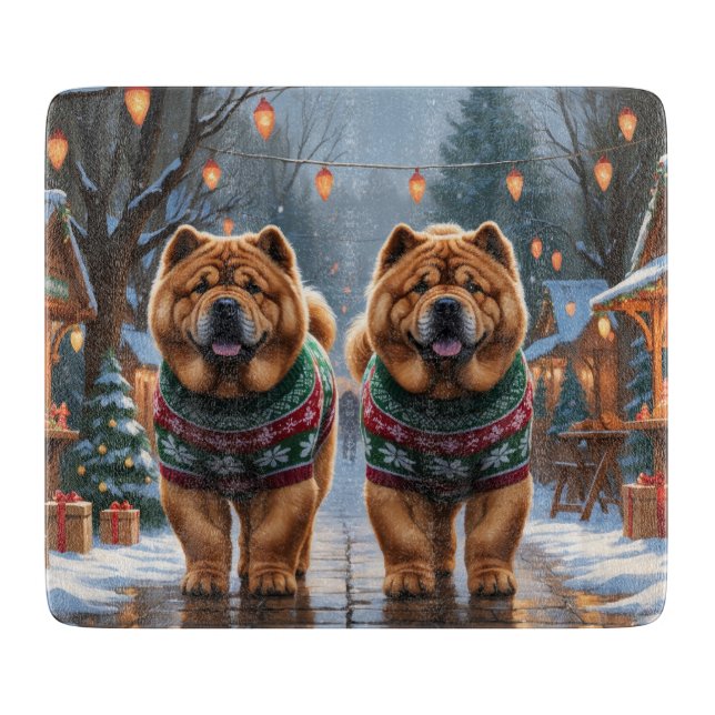 Chow Chow Dogs Christmas Snow Holiday  Cutting Board (Front)