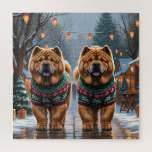 Chow Chow Dogs Christmas Snow Holiday  Jigsaw Puzzle