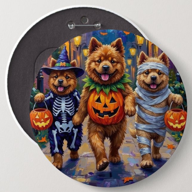 Chow Chow Dogs Trick-or-Treating Halloween Costume 6 Cm Round Badge (Front & Back)