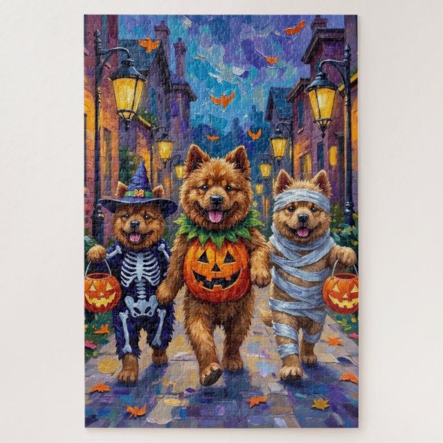 Chow Chow Dogs Trick-or-Treating Halloween Costume Jigsaw Puzzle (Vertical)