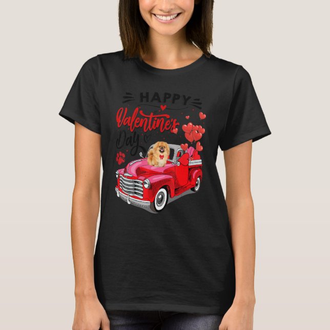 Chow Chow Heart Red Truck Happy Valentine Day Dog T-Shirt (Front)
