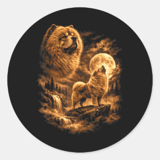Chow Chow Howling Moon Dog Fantasy Forrest Classic Round Sticker