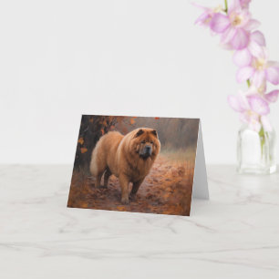 Chow Chow in Autumn Leaves Fall Inspire Card