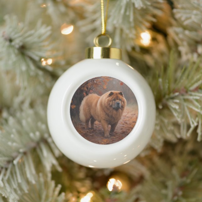 Chow Chow in Autumn Leaves Fall Inspire  Ceramic Ball Christmas Ornament (Tree)
