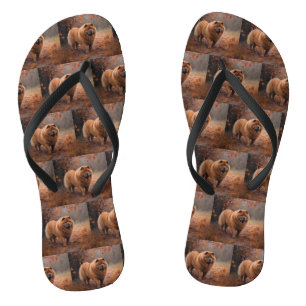 Chow Chow in Autumn Leaves Fall Inspire  Flip Flops