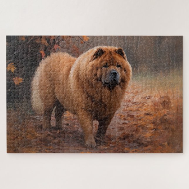 Chow Chow in Autumn Leaves Fall Inspire  Jigsaw Puzzle (Horizontal)