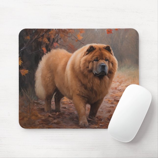 Chow Chow in Autumn Leaves Fall Inspire  Mouse Mat (With Mouse)