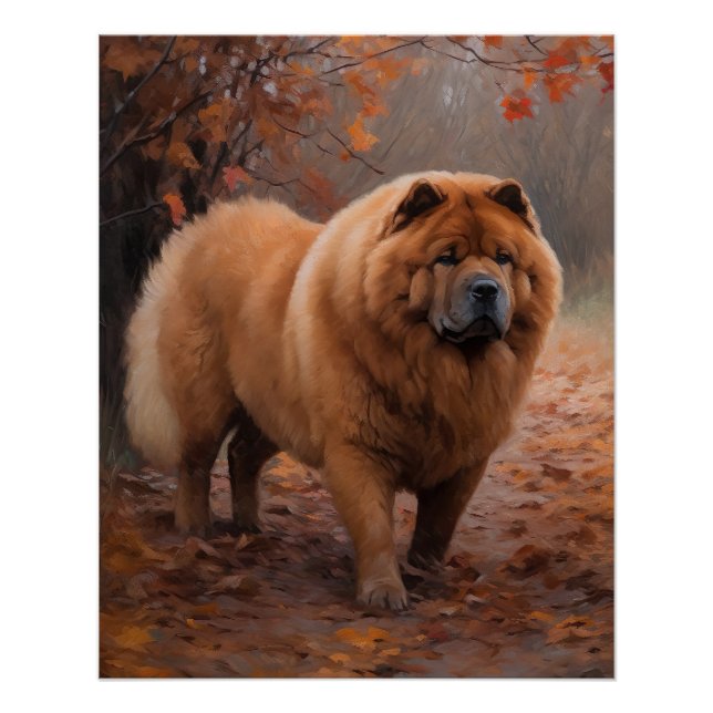 Chow Chow in Autumn Leaves Fall Inspire  Poster (Front)