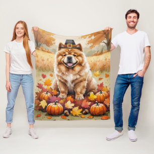 Chow Chow In Autumn Leaves Thanksgiving Art Fleece Blanket
