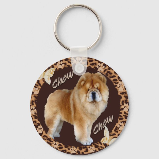 Chow Chow Leopard with Pawprint Key Ring (Front)
