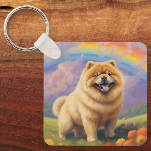 Chow Chow Memorial Custom Dog Name Rainbow Bridge Key Ring (Front)