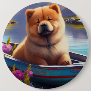 Chow Chow on a Paddle: A Scenic Adventure 6 Cm Round Badge