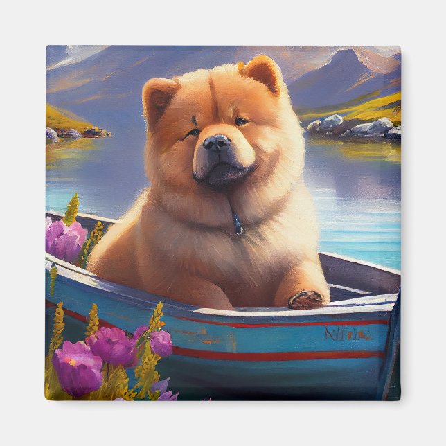 Chow Chow on a Paddle: A Scenic Adventure Magnet (Front)