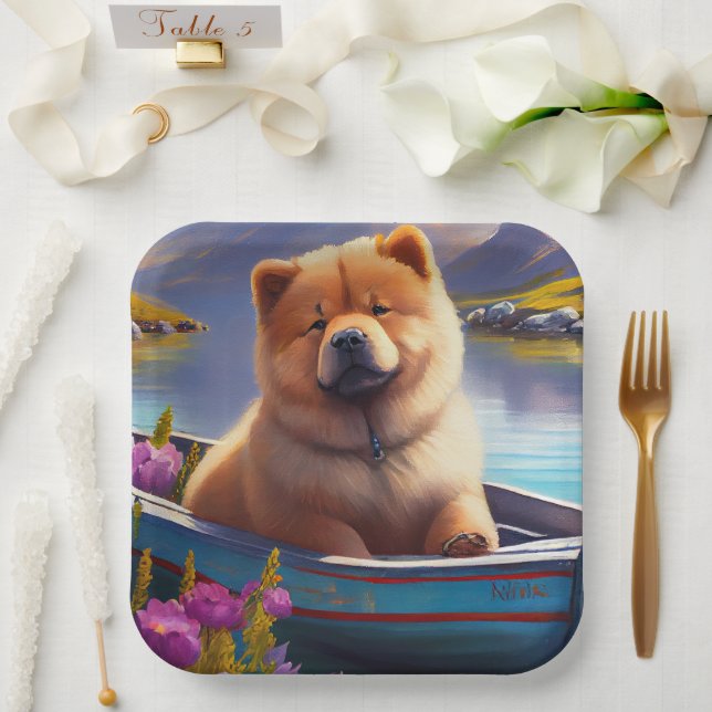 Chow Chow on a Paddle: A Scenic Adventure Paper Plate (Wedding)