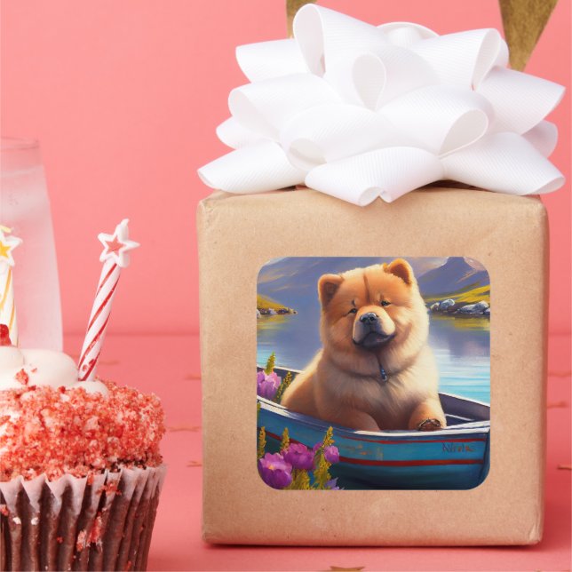 Chow Chow on a Paddle: A Scenic Adventure Square Sticker (Party)
