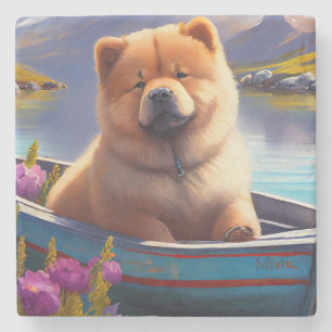 Chow Chow on a Paddle: A Scenic Adventure Stone Coaster