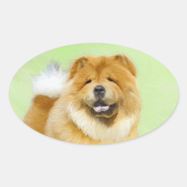 Chow Chow Painting - Cute Original Dog Art Oval Sticker (Front)