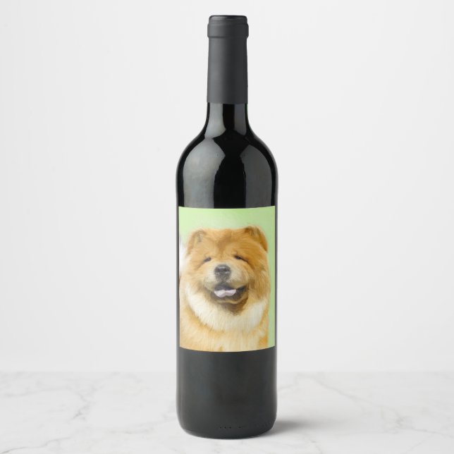 Chow Chow Painting - Cute Original Dog Art Wine Label (Front)