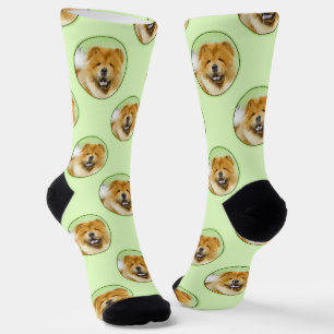 Chow Chow Painting Red Rough Cute Original Dog Art Socks