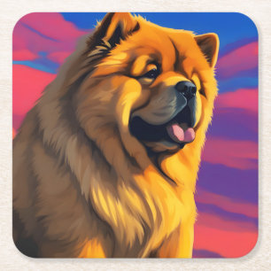 Chow Chow Painting Square Paper Coaster