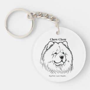 Chow Chow Portrait Black Line Illustration Key Ring