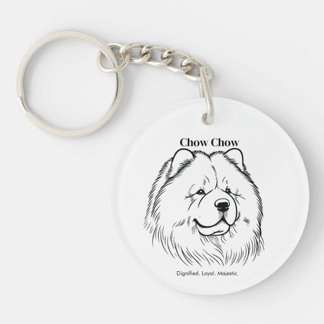Chow Chow Portrait Black Line Illustration Key Ring (Front)