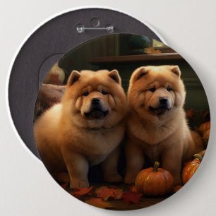 Chow Chow Puppy Autumn Delight Pumpkin 6 Cm Round Badge