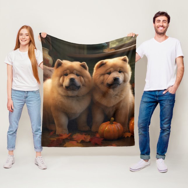 Chow Chow Puppy Autumn Delight Pumpkin Fleece Blanket (In Situ)