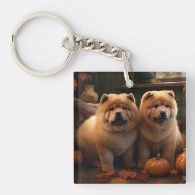 Chow Chow Puppy Autumn Delight Pumpkin Key Ring (Front)