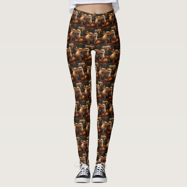Chow Chow Puppy Autumn Delight Pumpkin Leggings (Front)